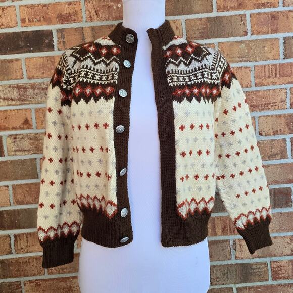 Fair Isle Cardigan Vintage Lulle Otterstad Oslo Handmade Norway Wool Knit XS - Picture 2 of 11